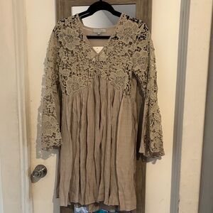 Beige Lace Crochet Dress
